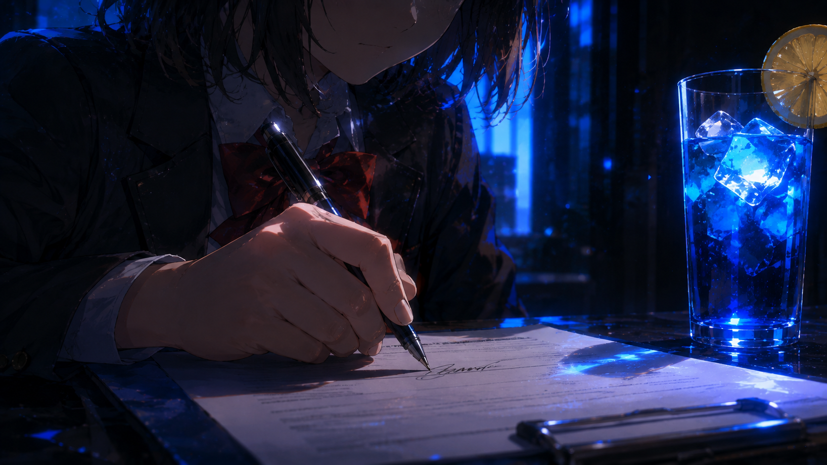 青いレモネードと同意書：署名のシーン