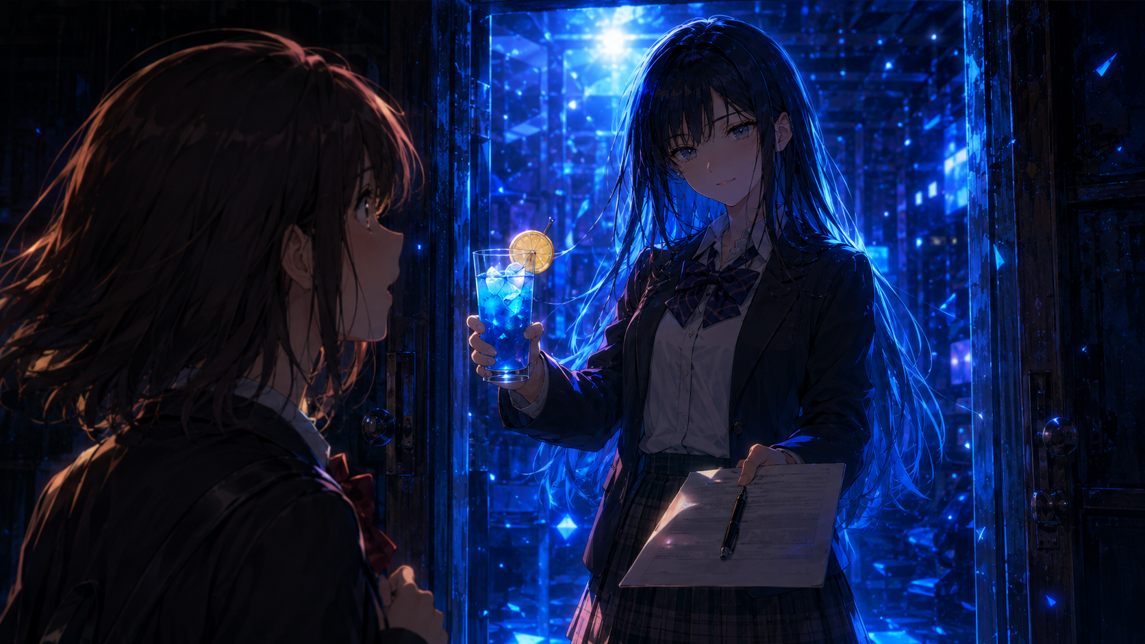 青いレモネードと同意書：青い扉のシーン
